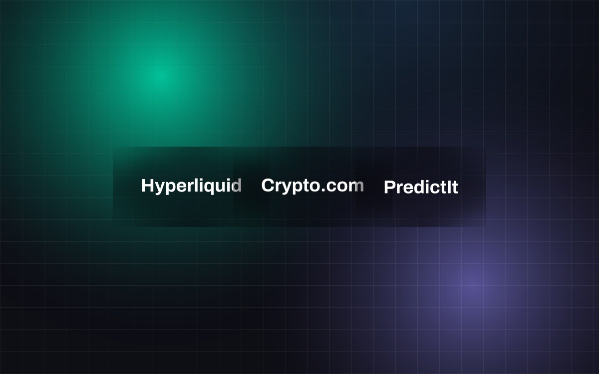 Abstract EMRGNG cover image for a story about Hyperliquid, Crypto.com, PredictIt
