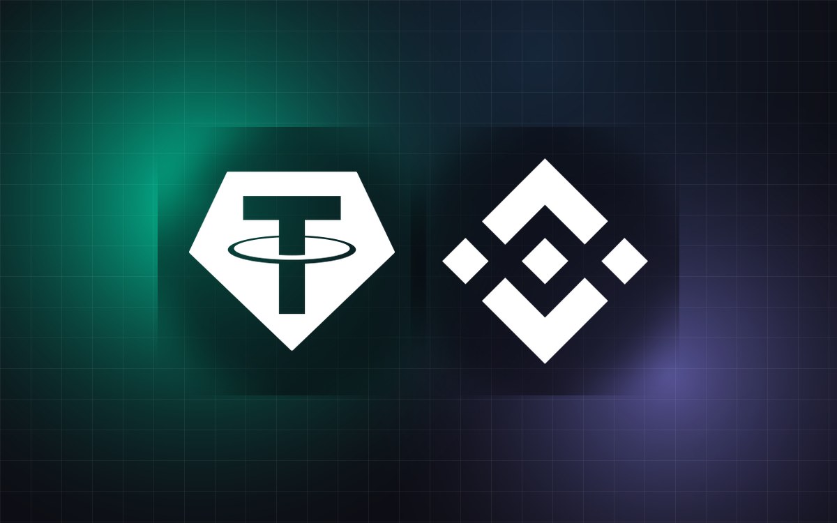 Abstract EMRGNG cover image for a story about Tether, Binance